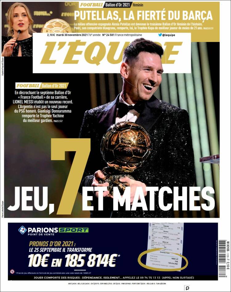 Lionel Messi y su séptimo Balón de Oro ocuparon las portadas de los diarios  del mundo - Infobae