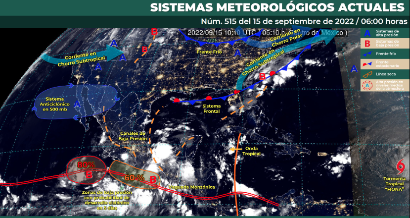 Clima en México para el 15 de septiembre de 2022. Foto: Conagua Clima