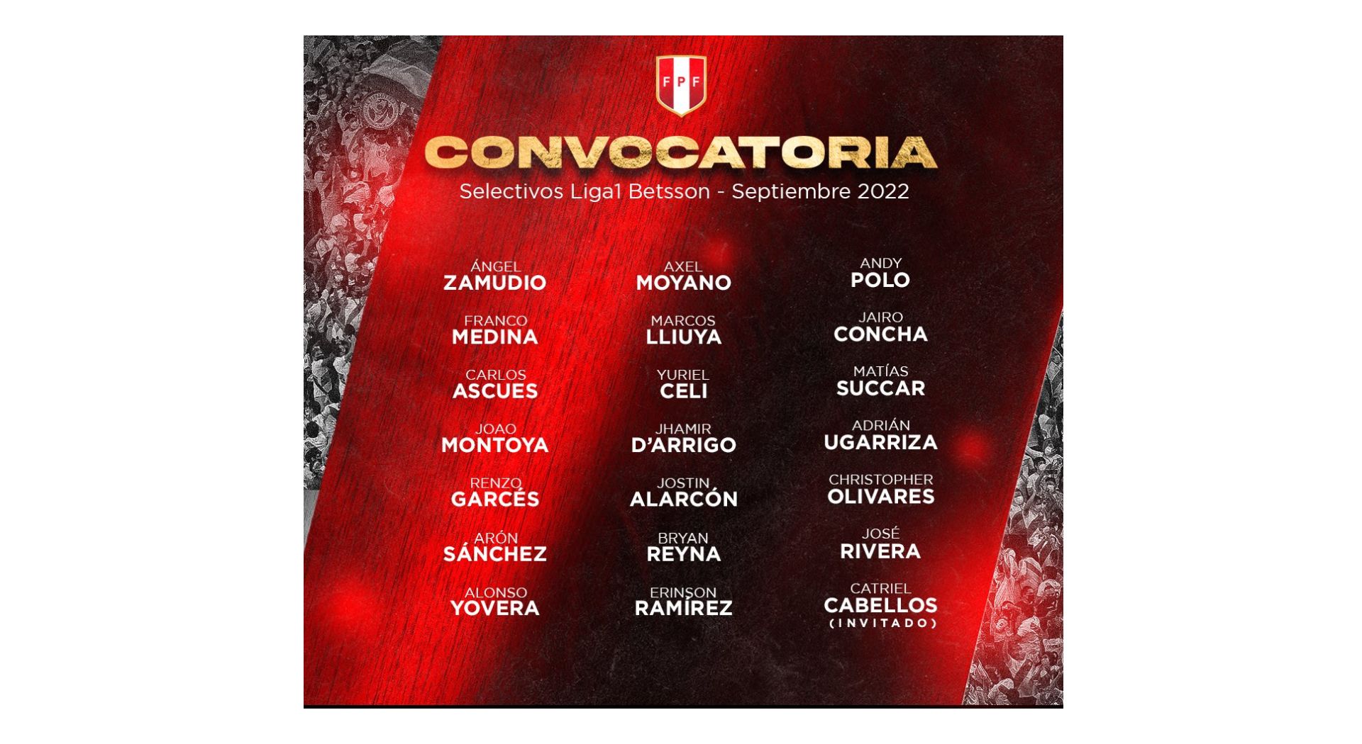 Lista de jugadores convocados al selectivo de la selección peruana