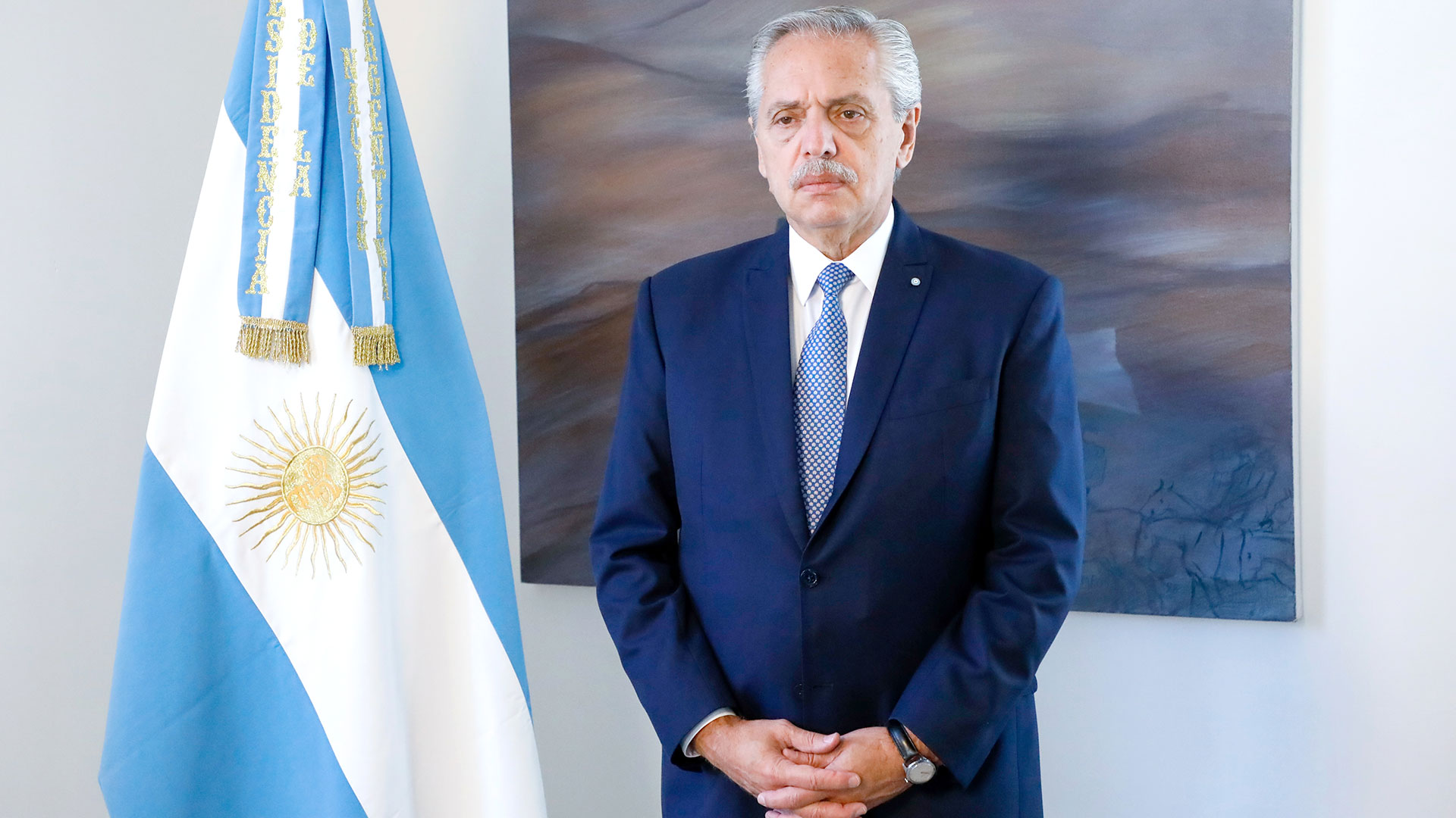 Alberto Fernández grabó el mensaje sobre Rosario esta mañana en Olivos (Presidencia)