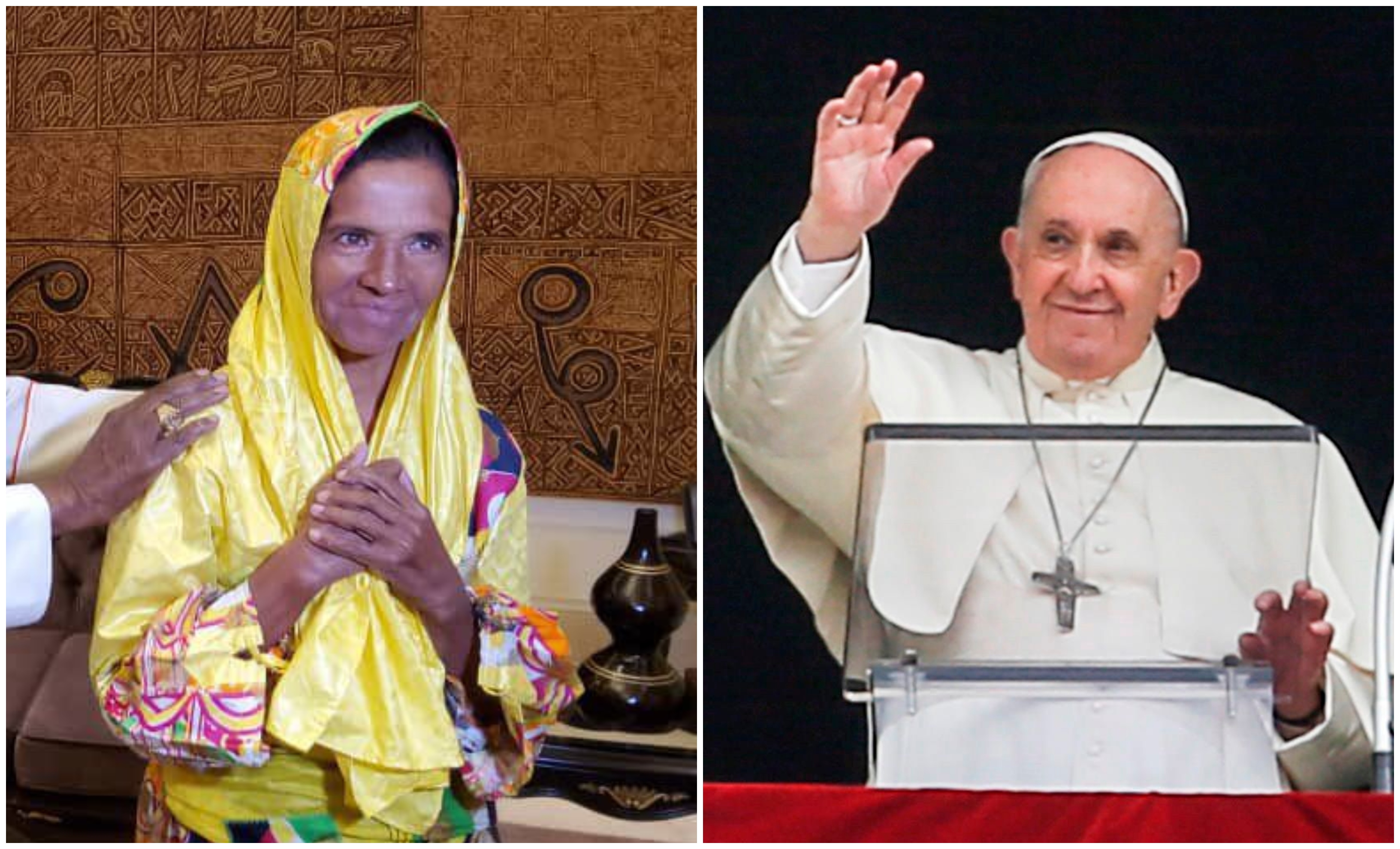 Papa Francisco saludó en el Vaticano a la monja colombiana Gloria Narváez, quien fue liberada en Malí. Fotos: Presidencia Malí / EFE (FABIO FRUSTACI)