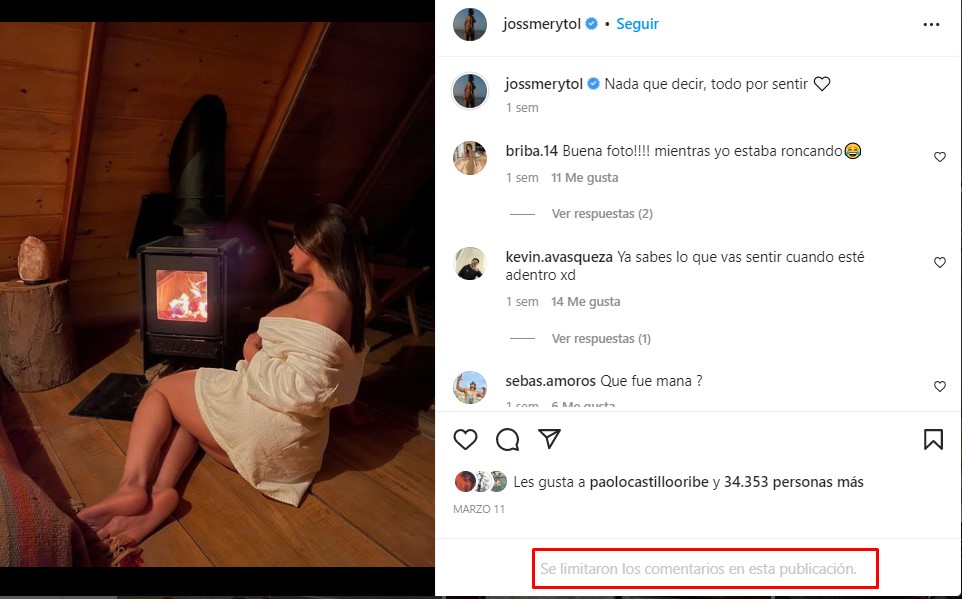 Jossmery Toledo cierra comentarios en Instagram.