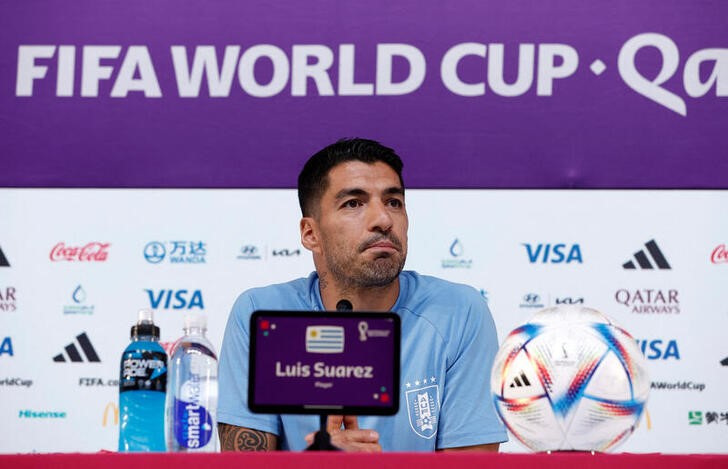 Dic 1, 2022 
Foto del jueves del delantero de Uruguay Luis Suarez en una rueda de prensa 
 REUTERS/Benoit Tessier