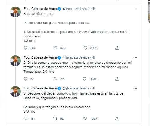 Cabeza de Vaca encaró los rumores de su supuesta fuga. (Captura: Twitter)