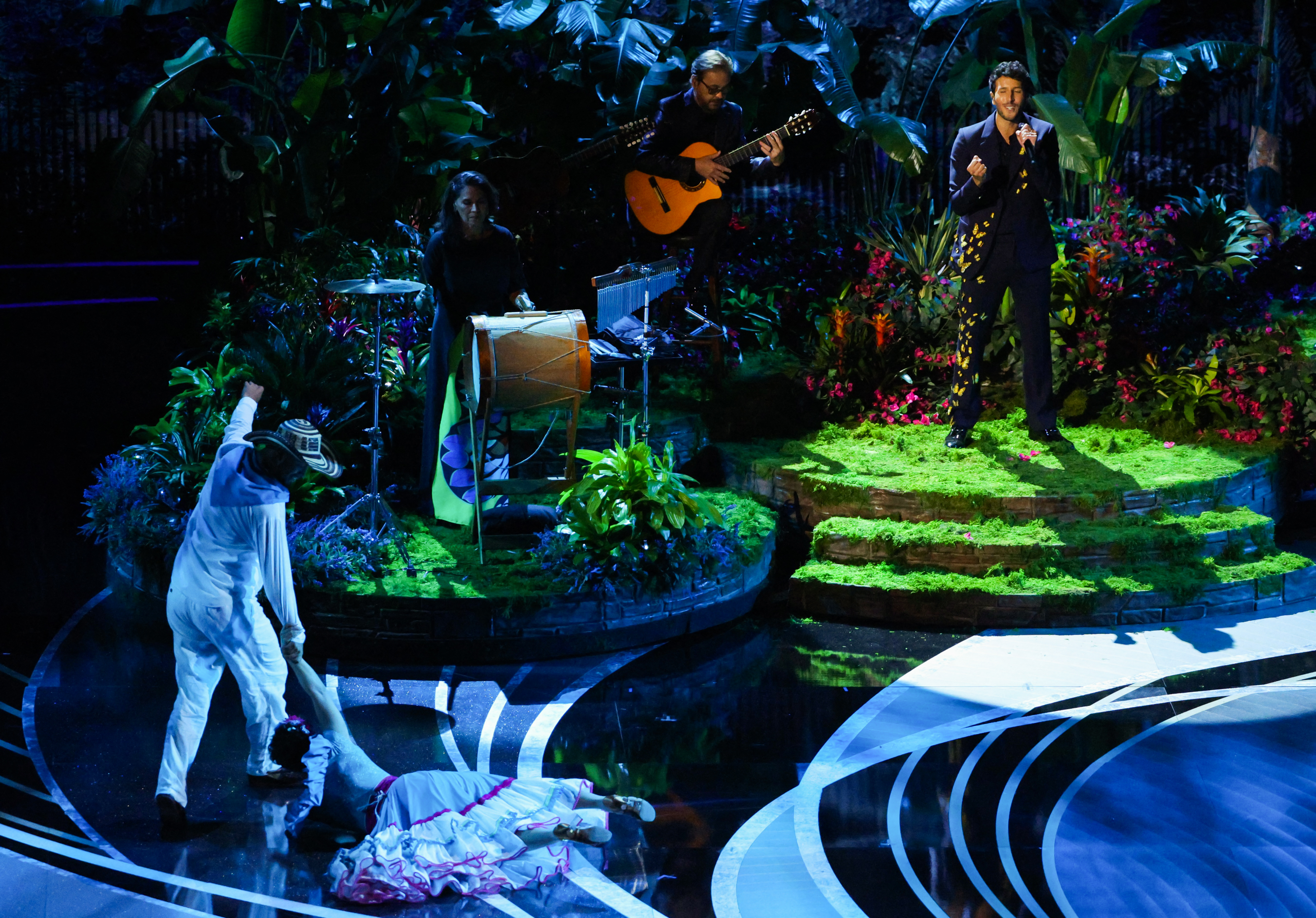 Sebastian Yatra performs the song "Dos Oruguitas" from the animated film "Encanto" during the 94th Academy Awards in Hollywood, Los Angeles, California, U.S., March 27, 2022.