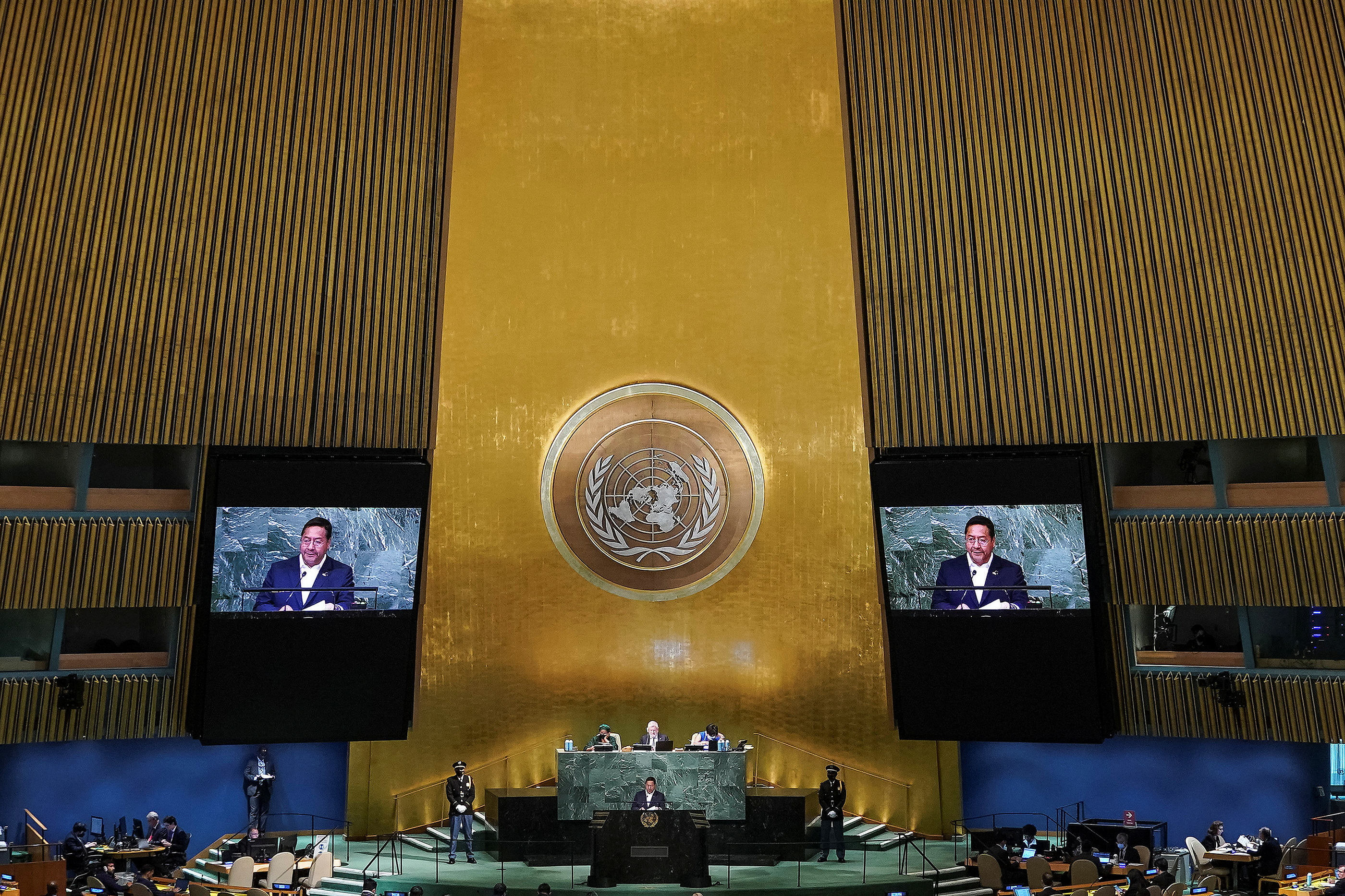 Luis Arce durante su discurso de este martes en la Asamblea General de Naciones Unidas en Nueva York. REUTERS/Eduardo Munoz