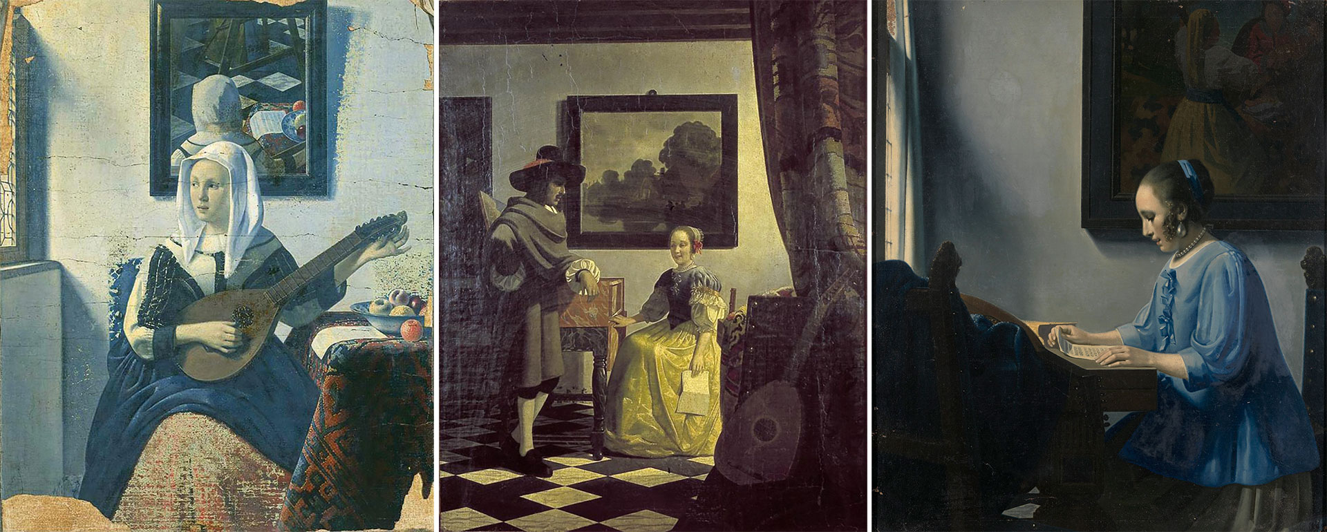 ¿Cuál de estas obras es en auténtico Vermeer? Spolier alert: ninguna. En el centro, "Hombre y mujer en una espineta"