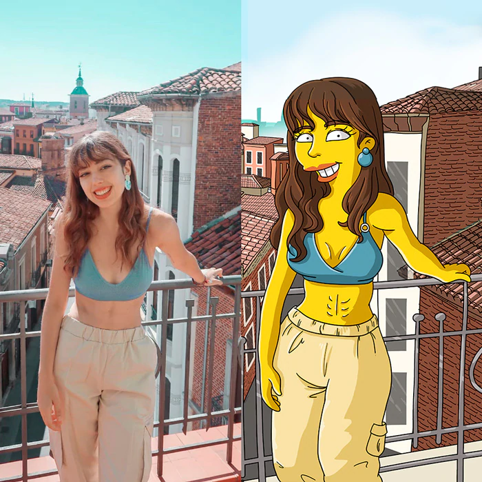 Mujer convirtió su foto en una versión de los Simspons gracias a DollToon. (foto: Caricatura Simpsons)