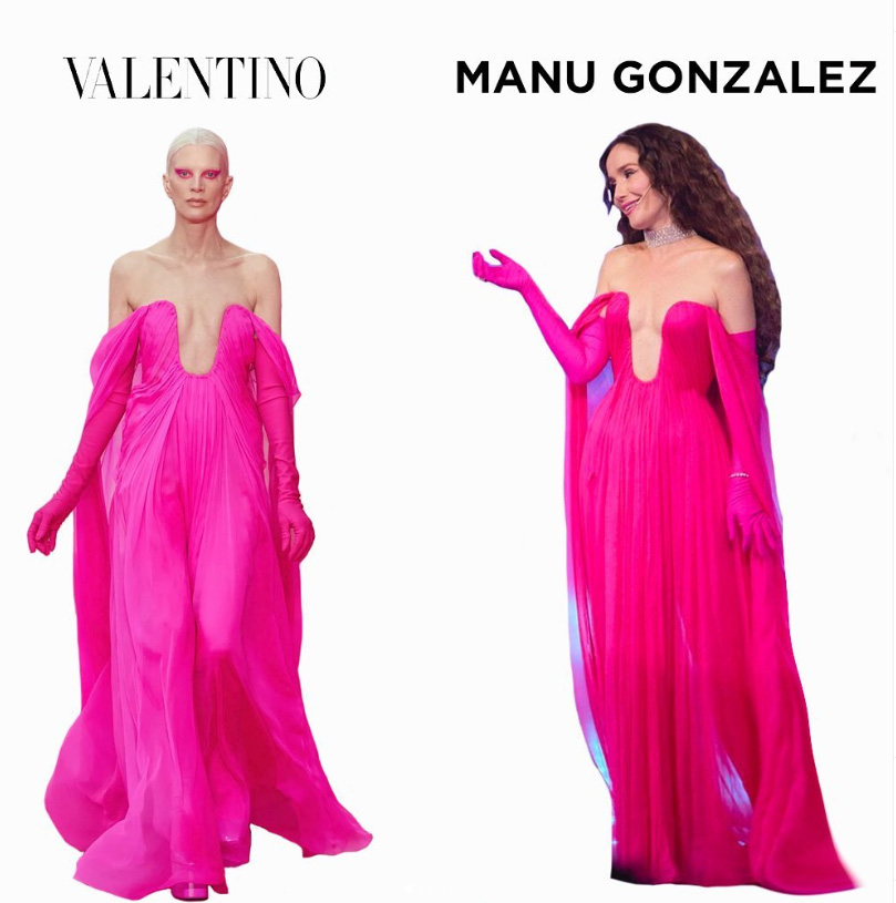 En las redes sociales analizaron las similitudes del vestido con la pieza original italiana, y criticaron el grado de inspiración casi exacto (Instagram @diezpasarelas)