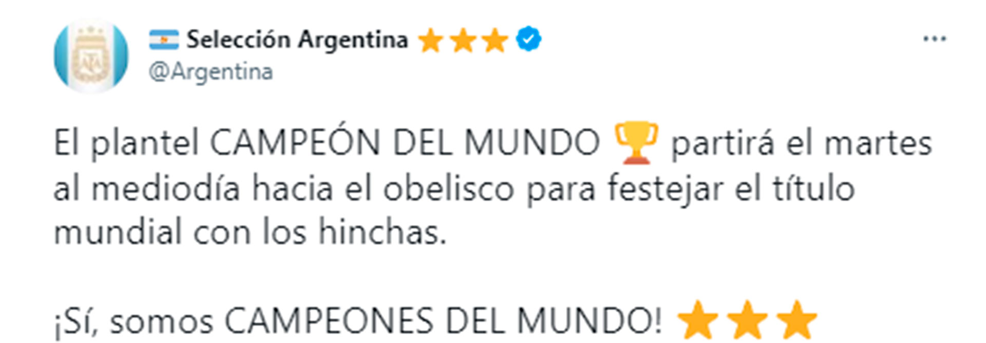 El anuncio desde la cuenta de la selección argentina con la caravana al Obelisco
