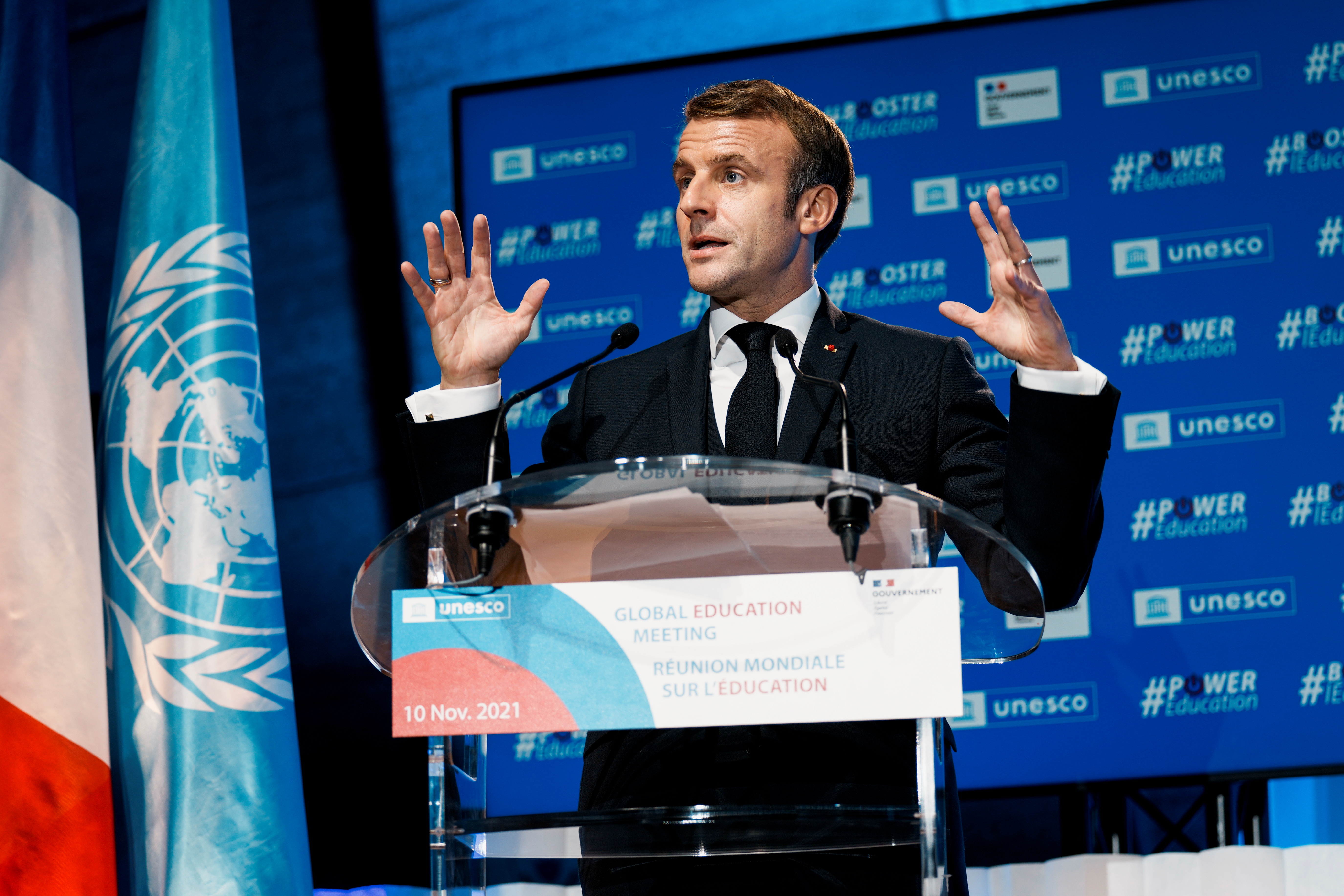 El presidente francés, Emmanuel Macron, durante una sesión de la Unesco, en París (Reuters)