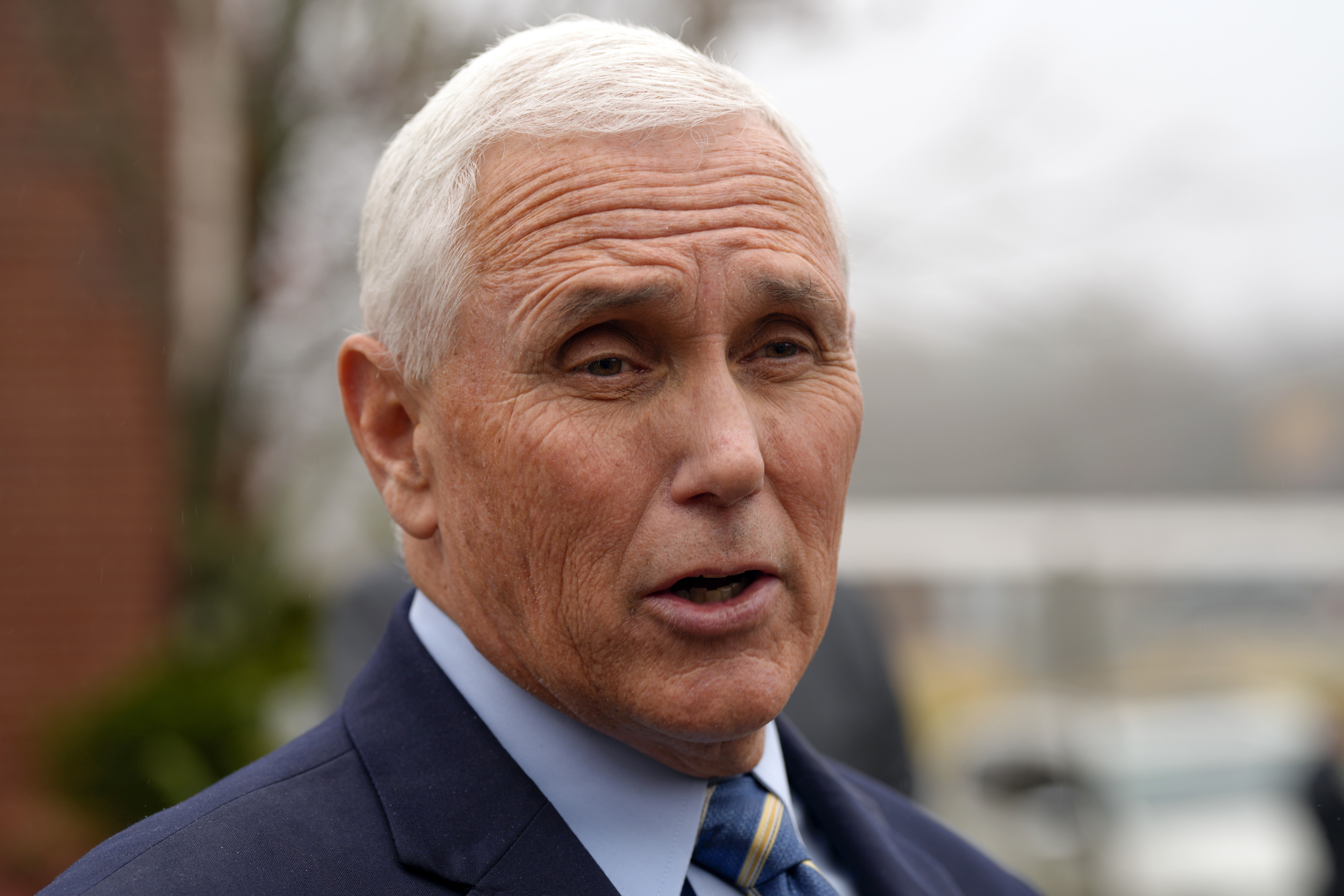 Former US Vice President Mike Pence speaks to reporters on December 6, 2022 at the Garden Sanctuary Church of God in Rock Hill, South Carolina.  (AP Photo/Meg Kinnard, File)