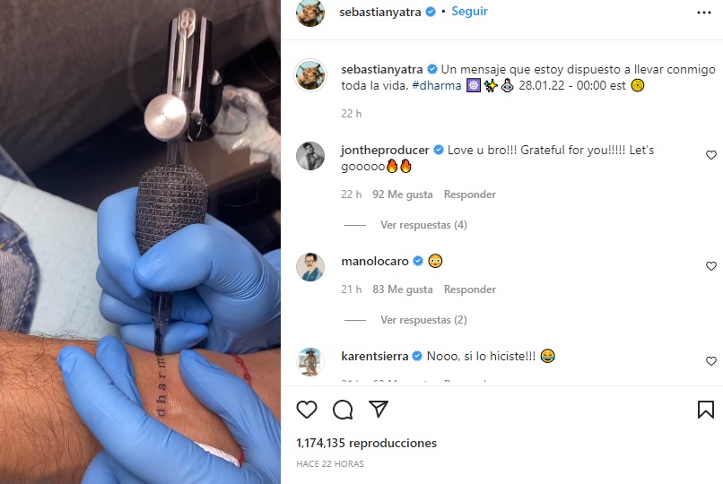 Post en Instagram de Sebastián Yatra. FOto: @sebastianyatra