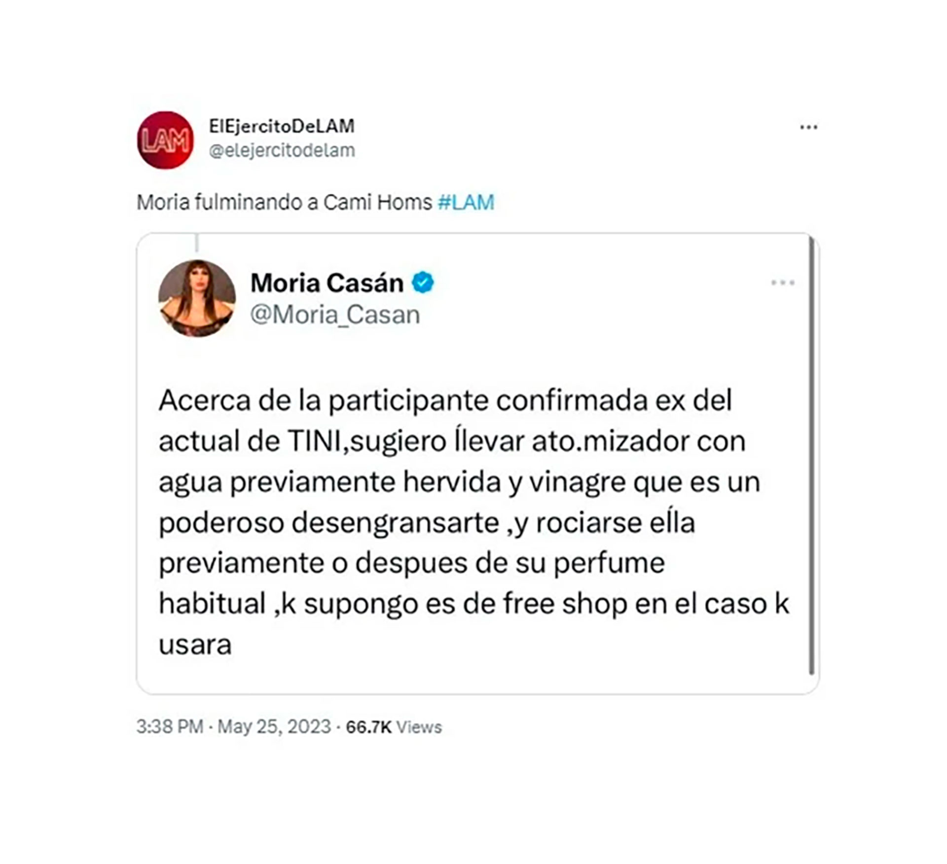 Moria Casán fulminó a Camila Homs (Twitter)
