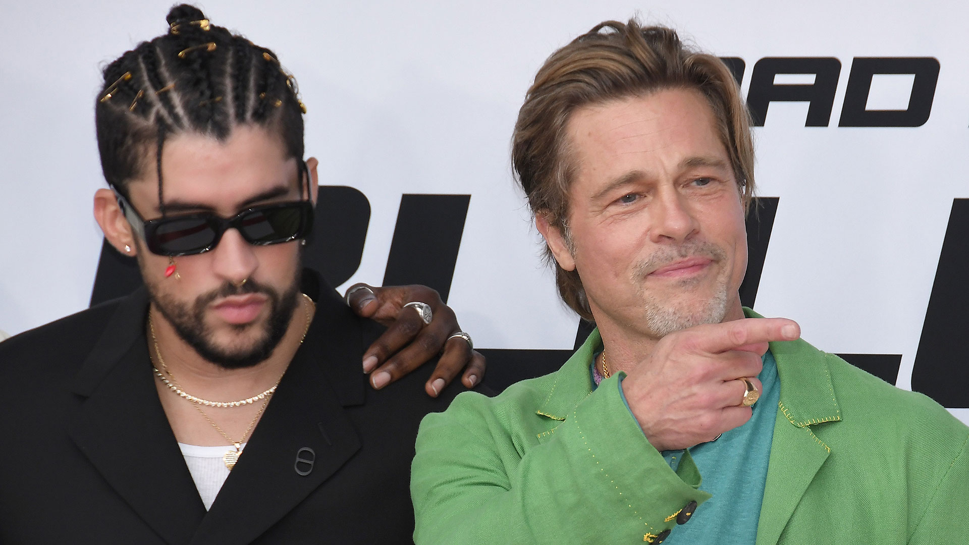 (L-R) Bad Bunny and Brad Pitt at the BULLET TRAIN Los Angeles Premiere held at the Regency Village Theater in Westwood, CA on Monday, ?August 1, 2022. (Photo By Sthanlee B. Mirador/Sipa USA)No Use Germany.