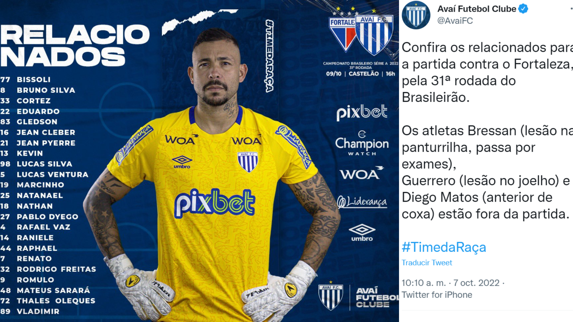 Avaí FC announced that Paolo Guerrero suffered a knee injury.  (Avai FC)