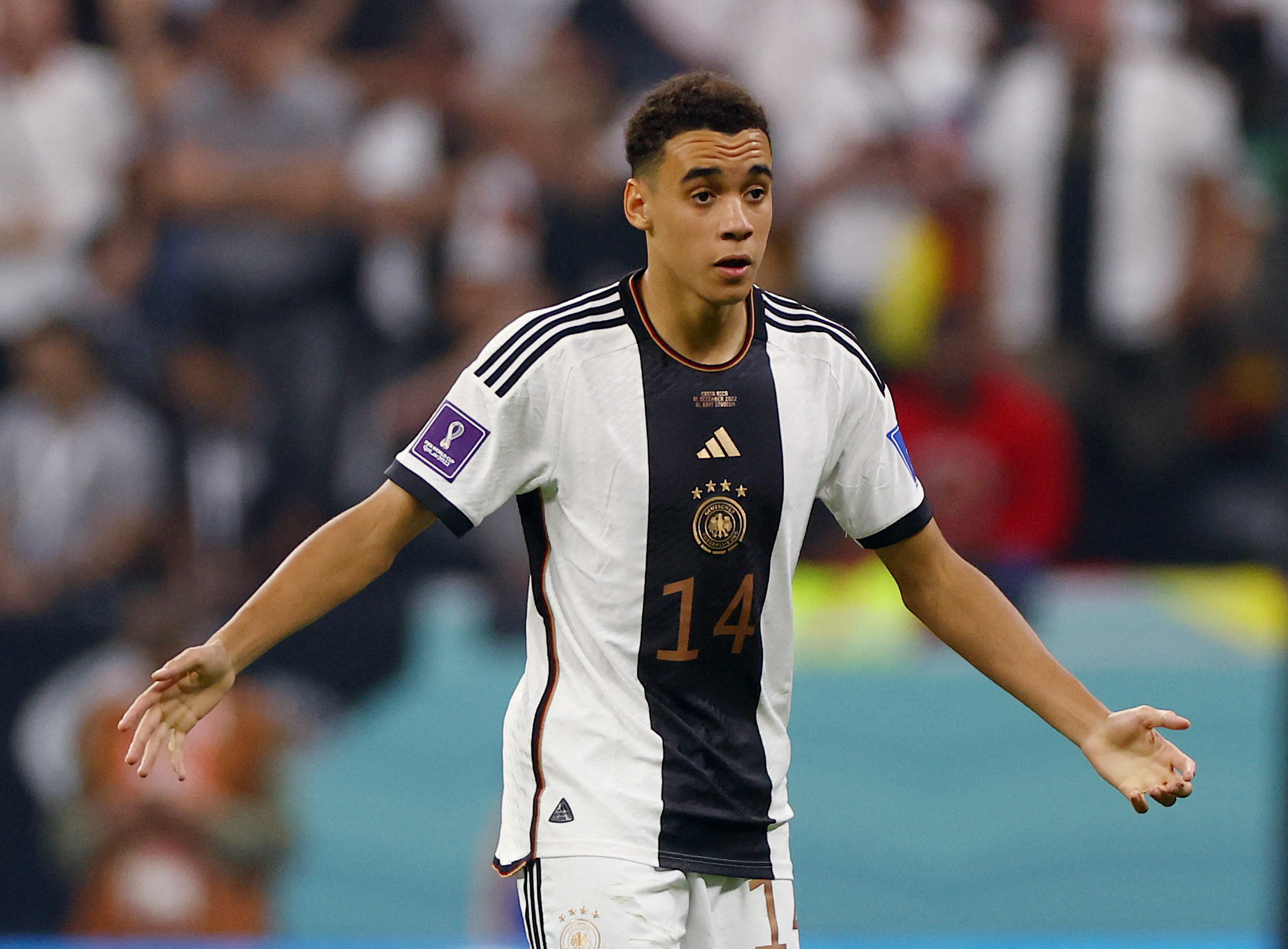 Con solamente 19 años, Jamal Musiala fue un jugador vital para Alemania en este Mundial (REUTERS/Kai Pfaffenbach)