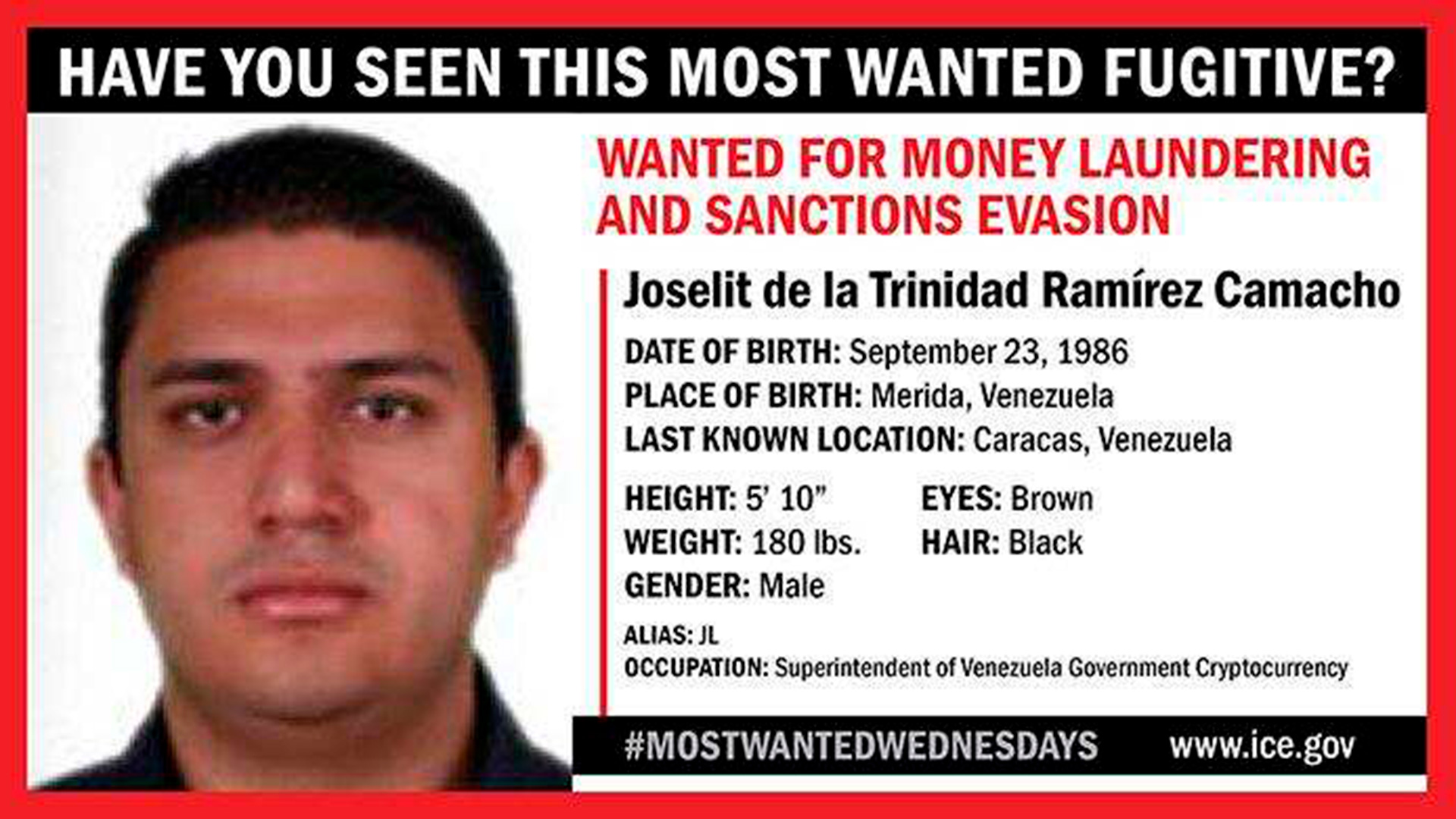 Antes del inicio de la purga, EEUU ofrecía recompensa por la detención de Joselit Ramírez por acusaciones de vínculos con narcotraficantes