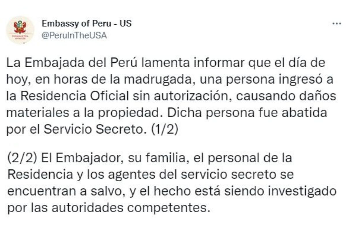 Comunicado de la Embajada de Perú en Estados Unidos