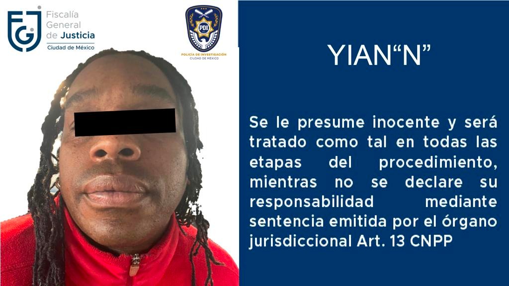 Yian "N", presunto agresor de Heidy Infante, ya fue detenido (foto: twitter: @FiscaliaCDMX)