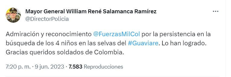 El general William Salamanca, director de la Policía, reaccionó tras el hallazgo de los cuatro niños