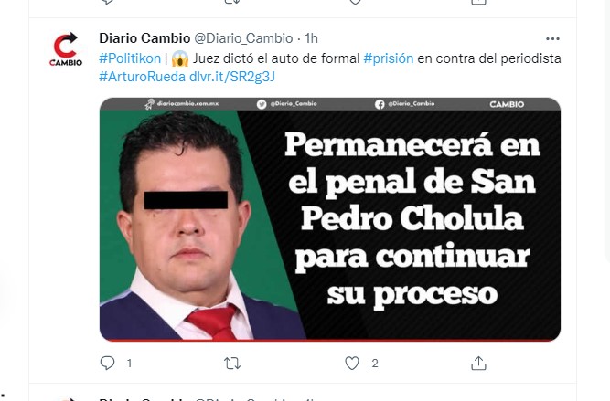 A pesar de que Arturo N. tramitó dos amparos ante el Juzgado Cuarto de Distrito en Materia de Amparo Penal, permanecerá recluido en el penal de Cholula (Foto: Twitter@Diario_Cambio)