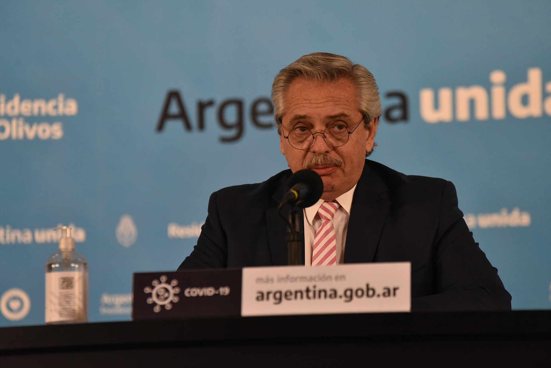 Alberto Fernández, en la conferencia de prensa sobre la elaboración de una vacuna contra el coronavirus.