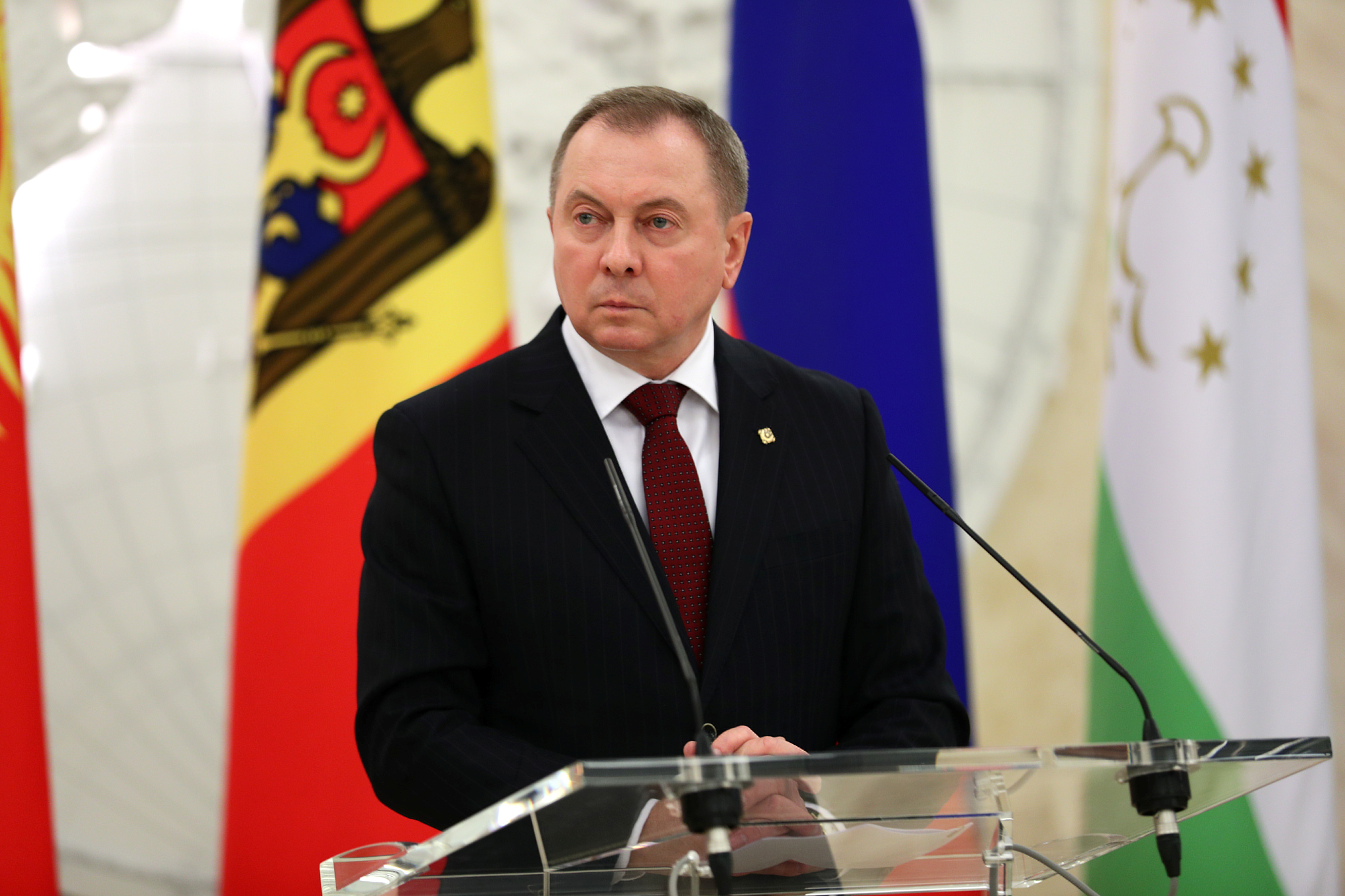 Belarusian Foreign Minister Makei attends a news conference in Moscow