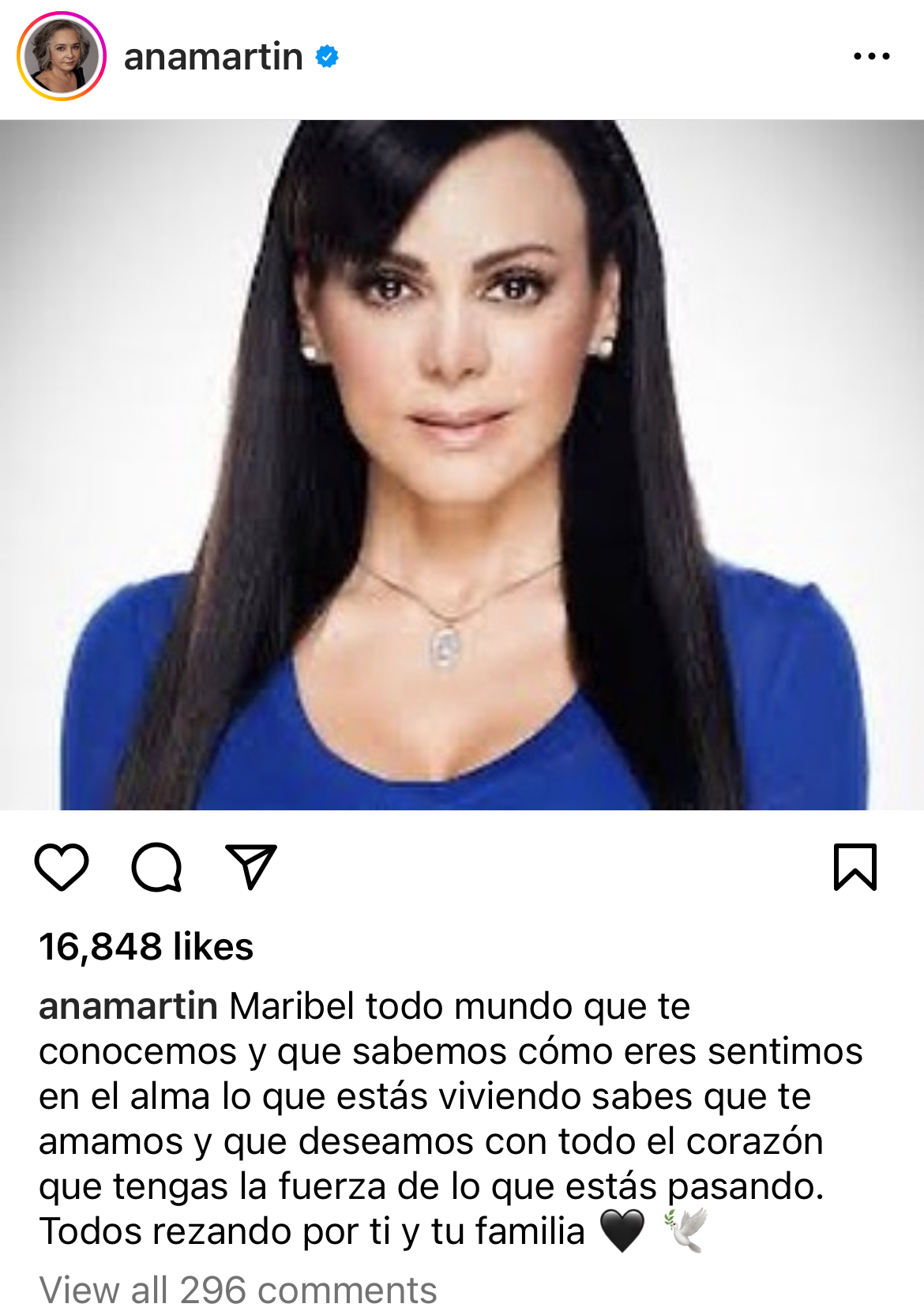 La actriz Ana Martin escribió un mensaje para Maribel Guardia en Instagram (Instagram @anamartin)