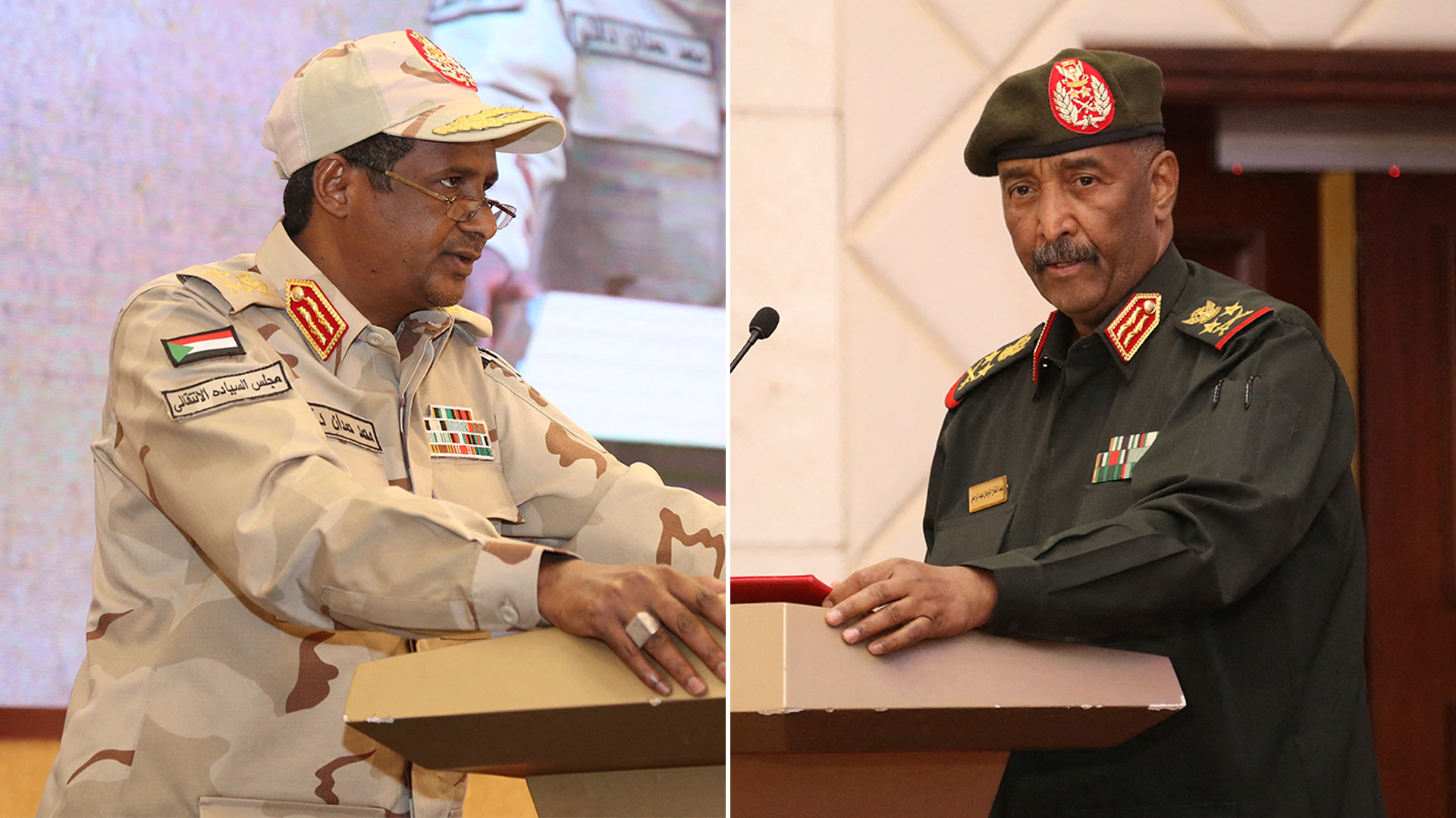  Al-Burhan, jefe del ejército sudanés y jefe de Estado de facto,  y el lider d elos paramilitares de la RSF, Hemedti