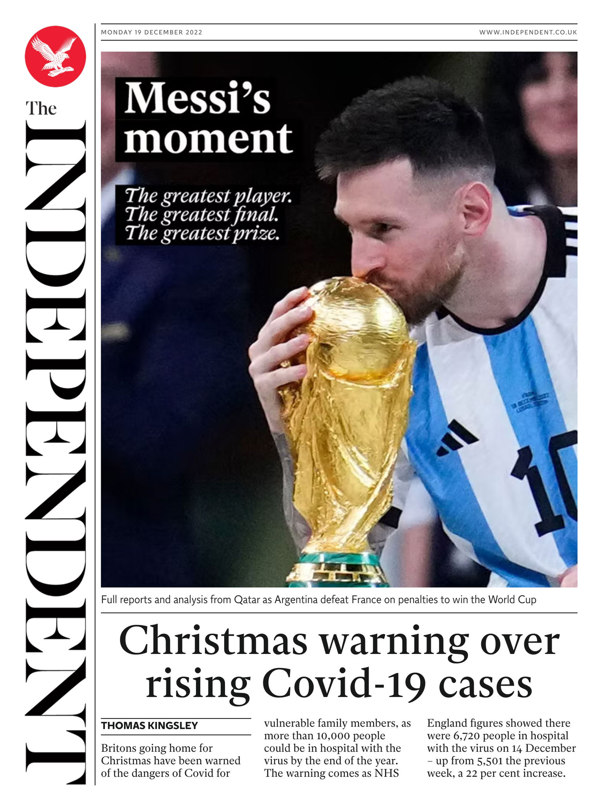 Lionel Messi ganó su primer Mundial en su segunda final dentro de una Copa del Mundo y así lo reflejó The Independent