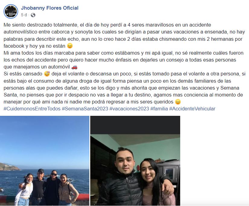 Johbanny compartió varias fotografías de su familia para recordarlos (Facebook/Jhobanny Flores oficial)