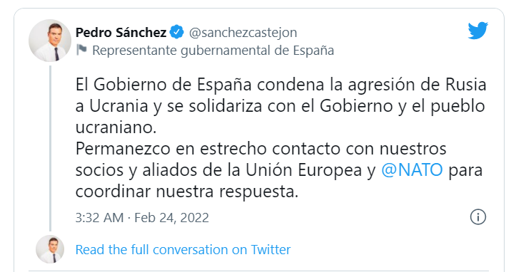 El mensaje del jefe de gobierno de España, Pedro Sánchez