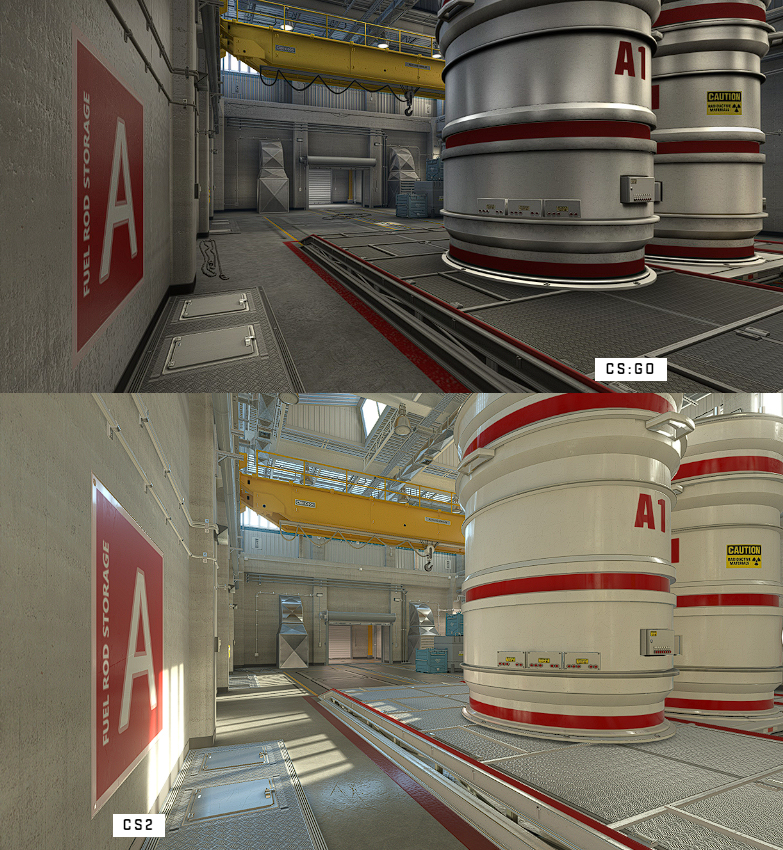 Las diferencias ente las texturas y la iluminación en el Mapa Nuke, entre el CS:GO y el CS2.
