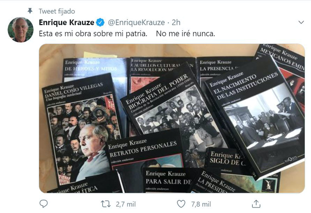 Enrique Krauze rechazó su interés por abandonar el país y presumió su obra historiográfica (Foto: Twitter/@EnriqueKrauze)