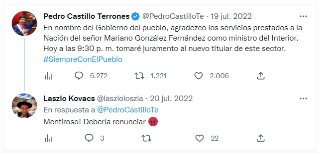 Lazslo Kóvacs criticó a Pedro Castillo. (Twitter)