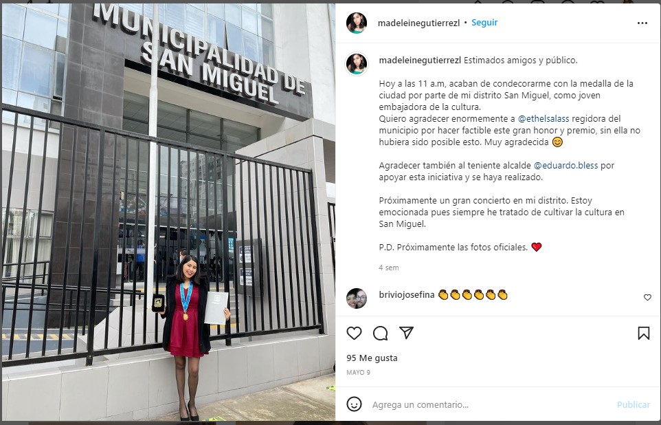 Hija de Tongo recibió reconocimiento en San Miguel. (Foto: Instagram)