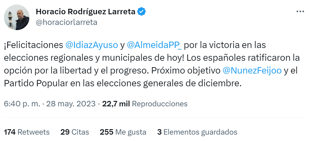 Rodríguez Larreta se hizo eco de los resultados electorales en España