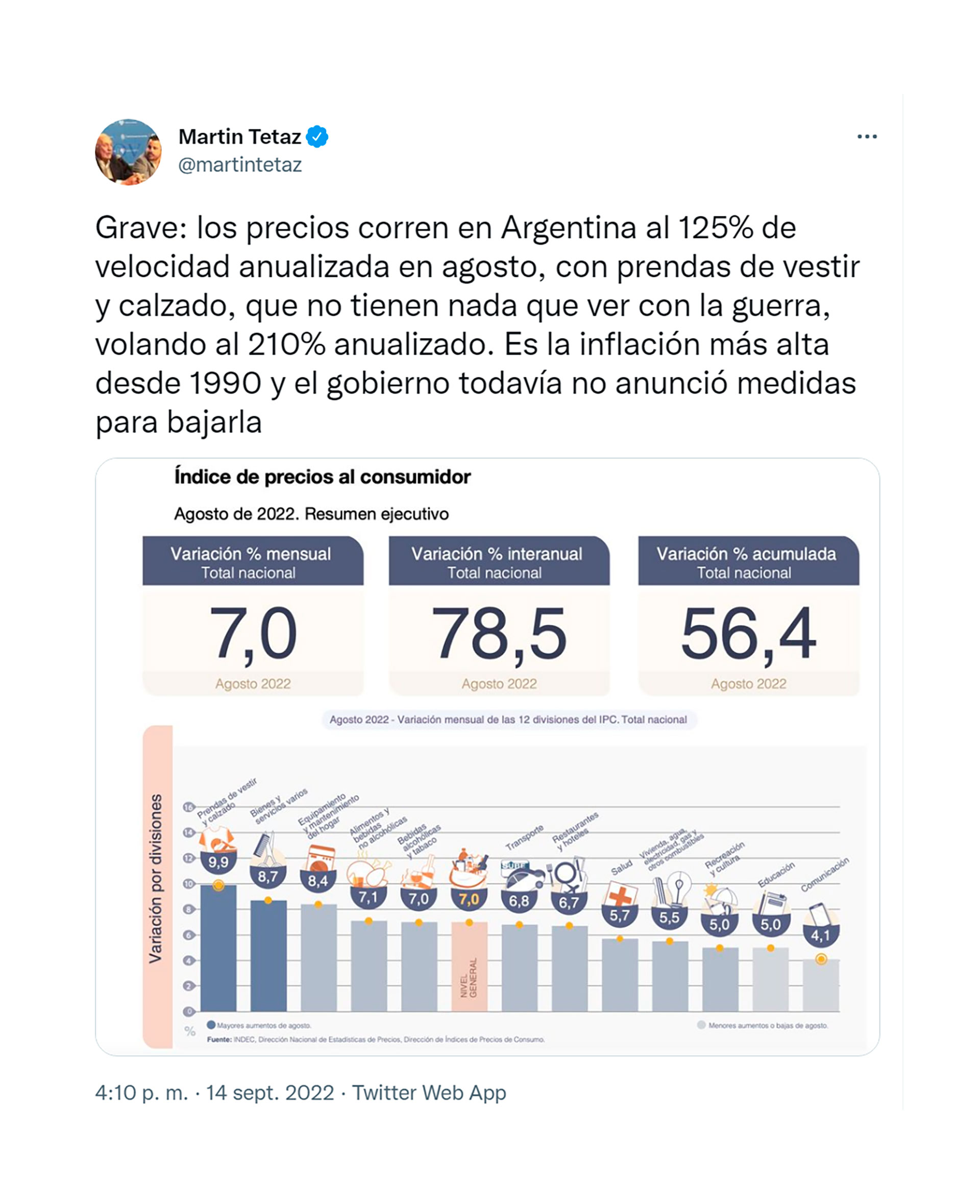 El tuit del economista radical Martín Tetaz