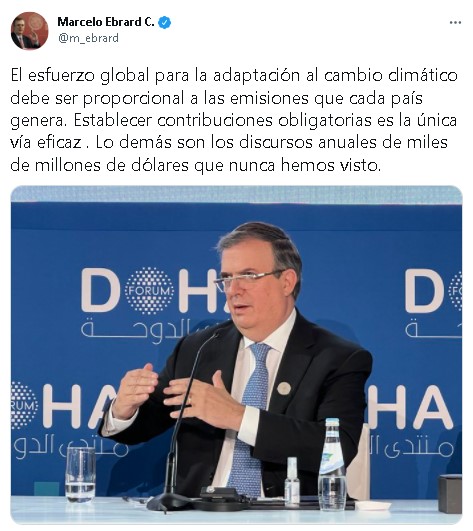 Marcelo Ebrard habló sobre la lucha contra el cambio climático y los recursos que se destinarían al control de emisiones contaminantes (Foto: Twitter/ @m_ebrard)