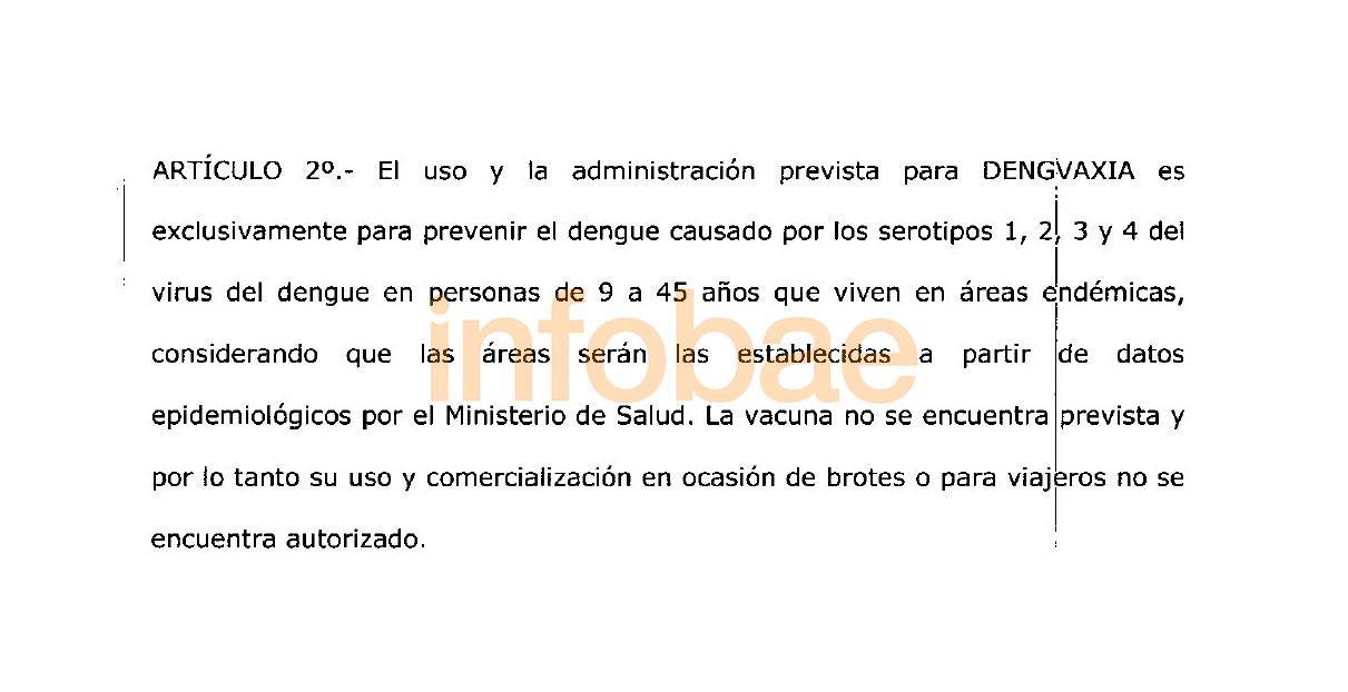 In 2017 ANMAT authorized the use of the Dengvaxia vaccine, developed by Sanofi-Pasteur