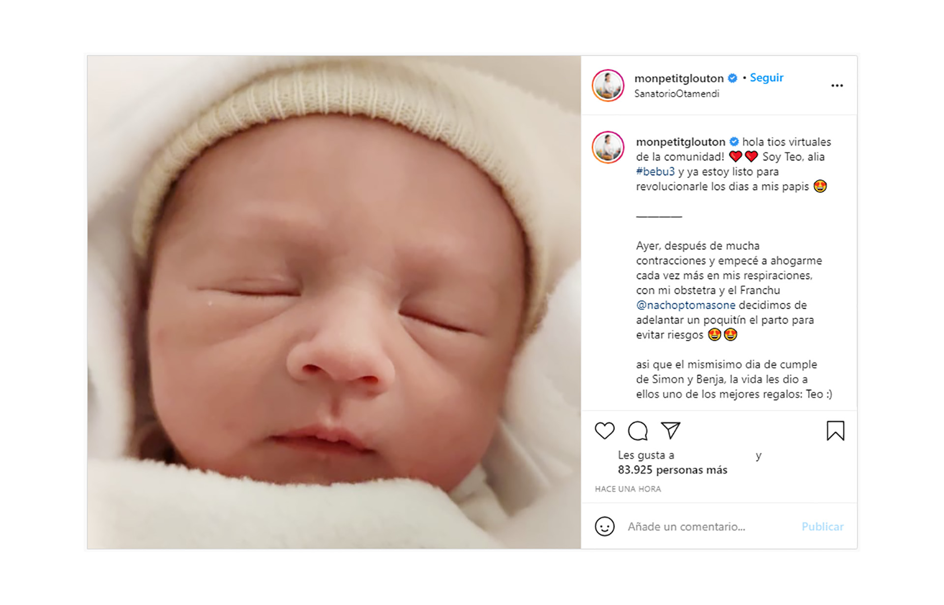 La cocinera presentó a su hijo con un tierno posteo en su Instagram