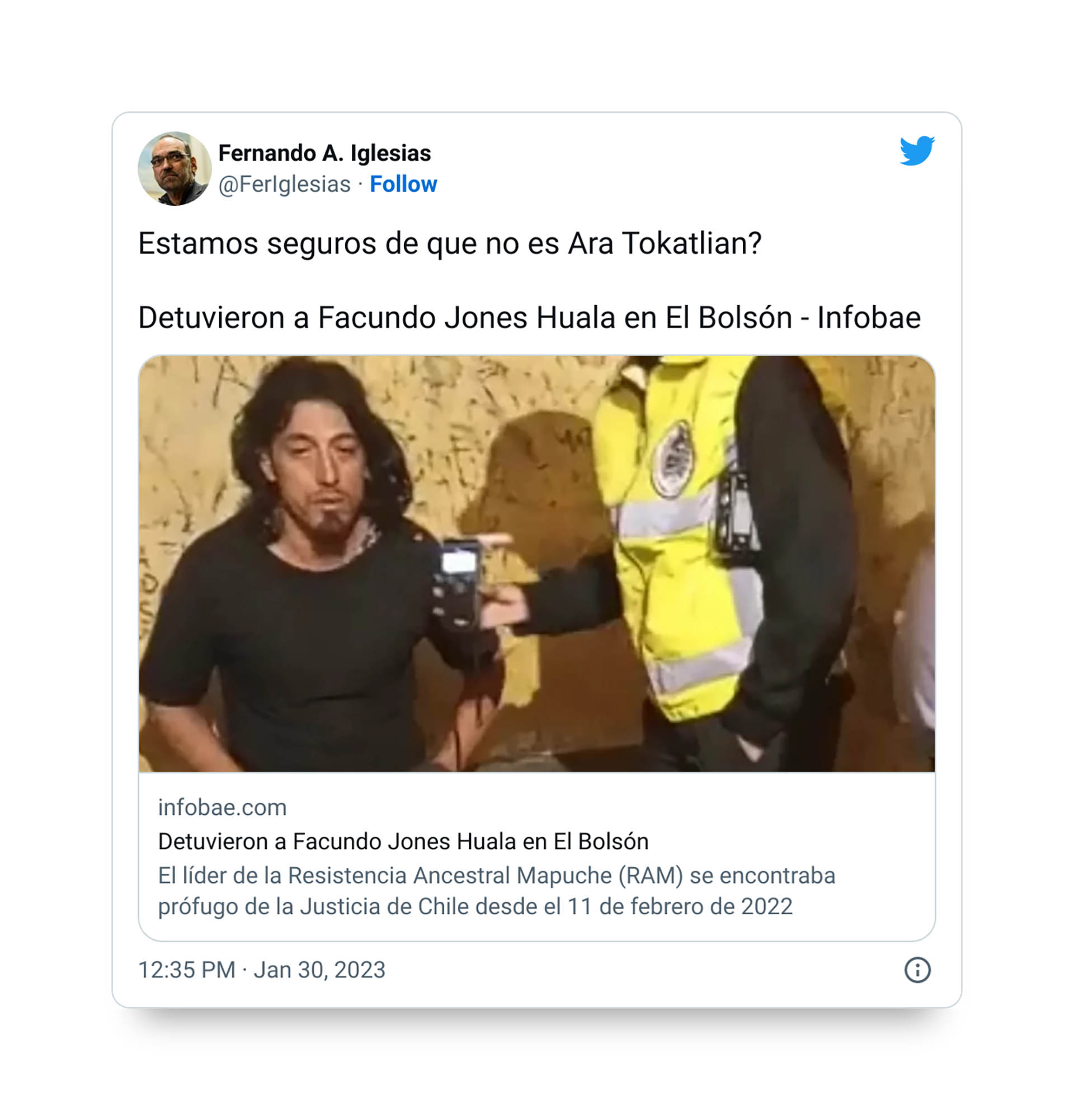 El diputado nacional Fernando Iglesias ironizó respecto de la imagen de Jones Huala