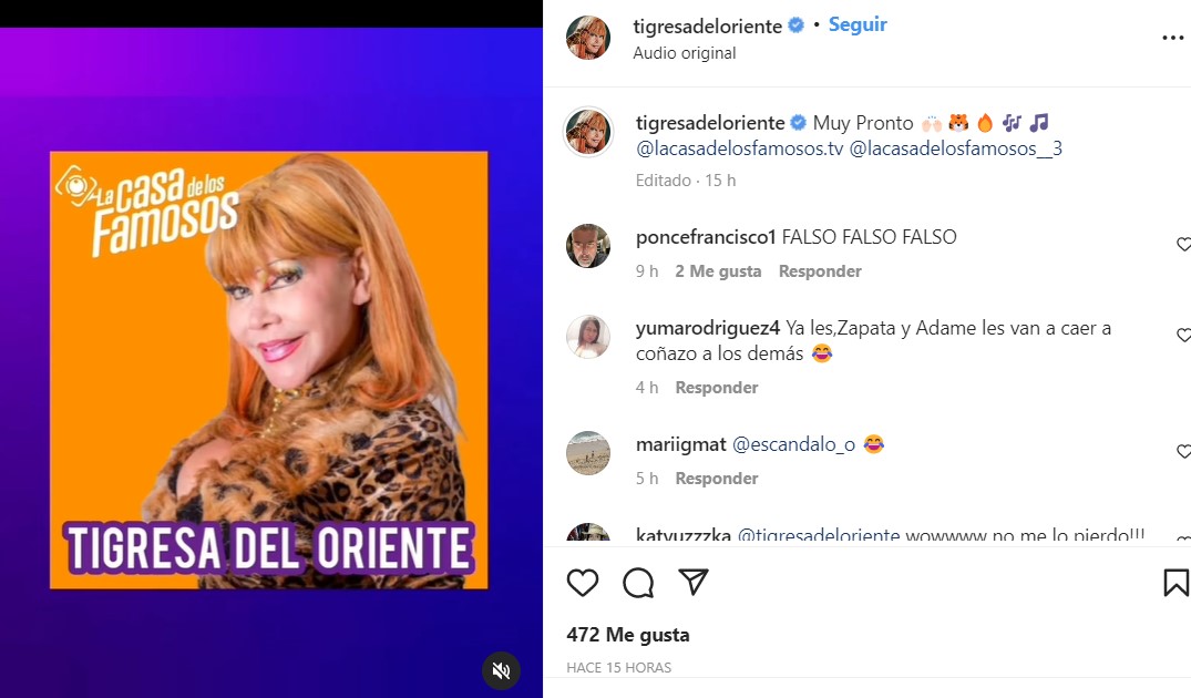 La Tigresa del Oriente en la tercera temporada de La Casa de los Famosos. (Instagram)