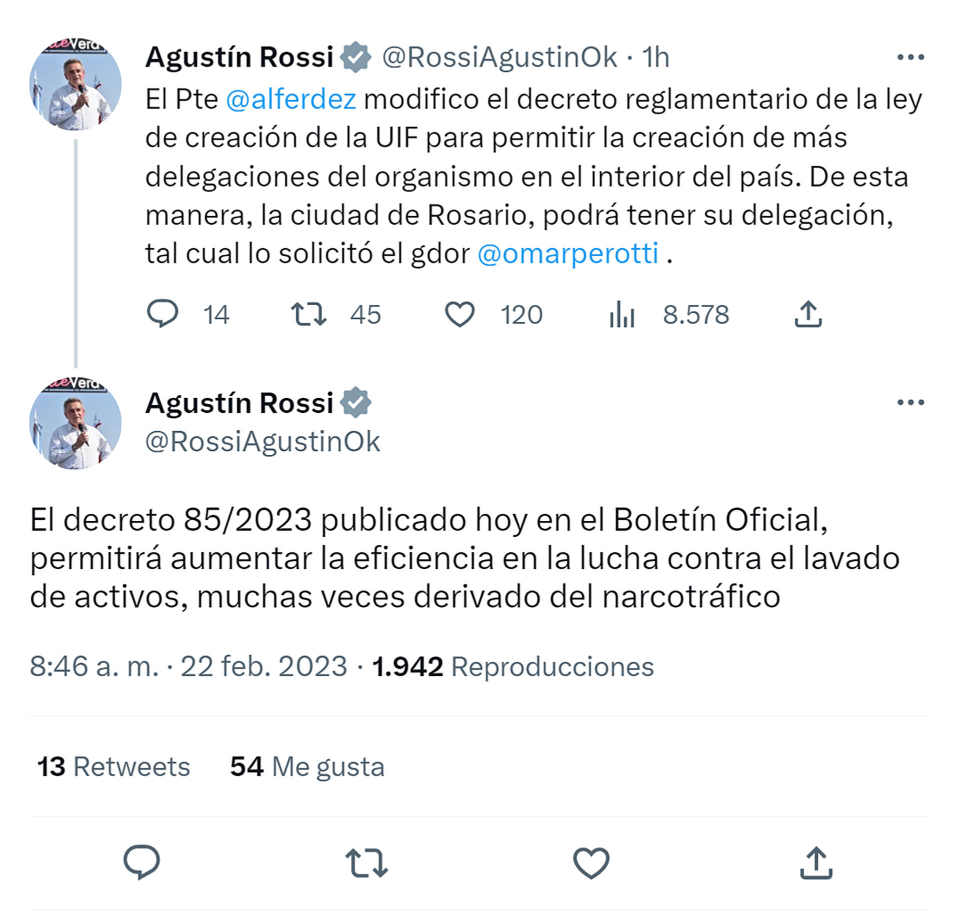 El tuit de Agustín Rossi con el anuncio de la ampliación (@RossiAgustinOK)