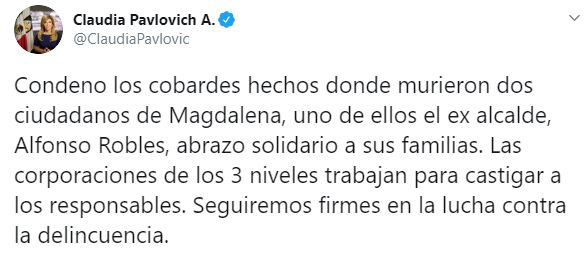 La gobernadora de Sonora, Claudia Pavlovich condenó el asesinato de dos civiles (Foto: Twitter/ClaudiaPavlovich)