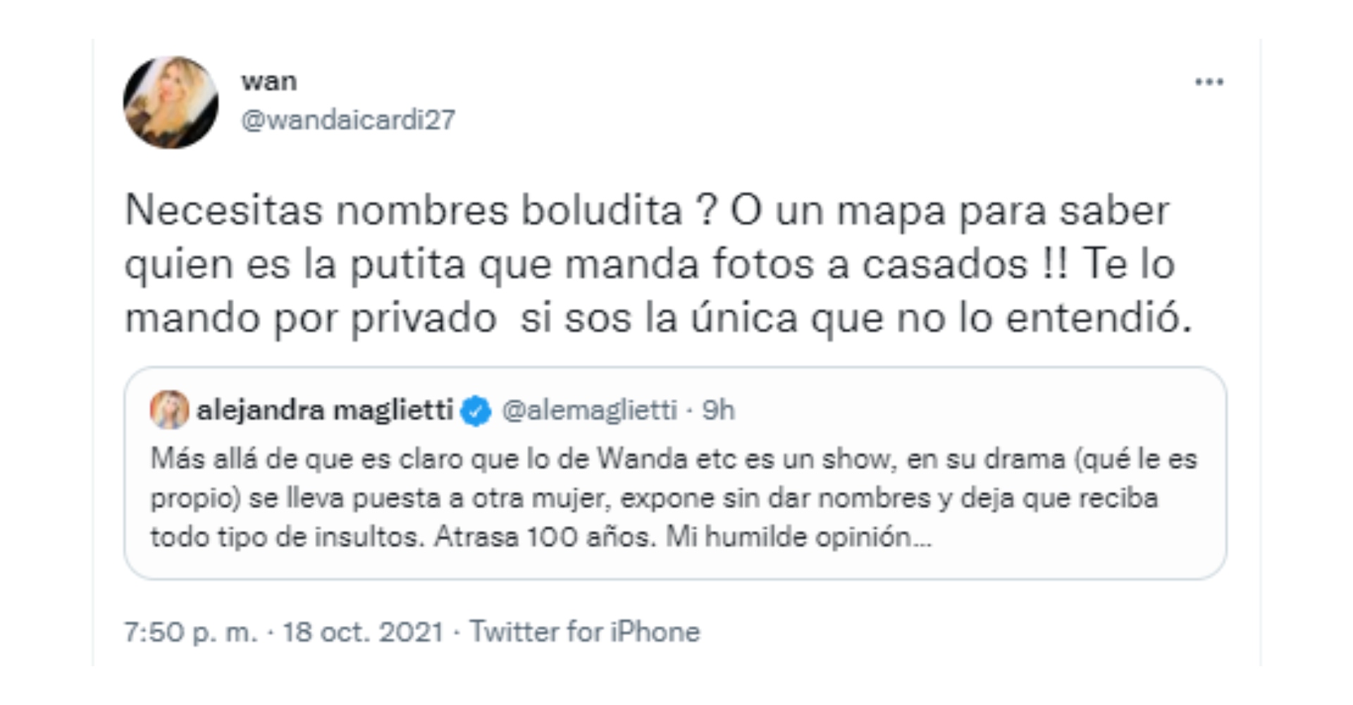 El ida y vuelta de Wanda Nara y Alejandra Maglietti en Twitter