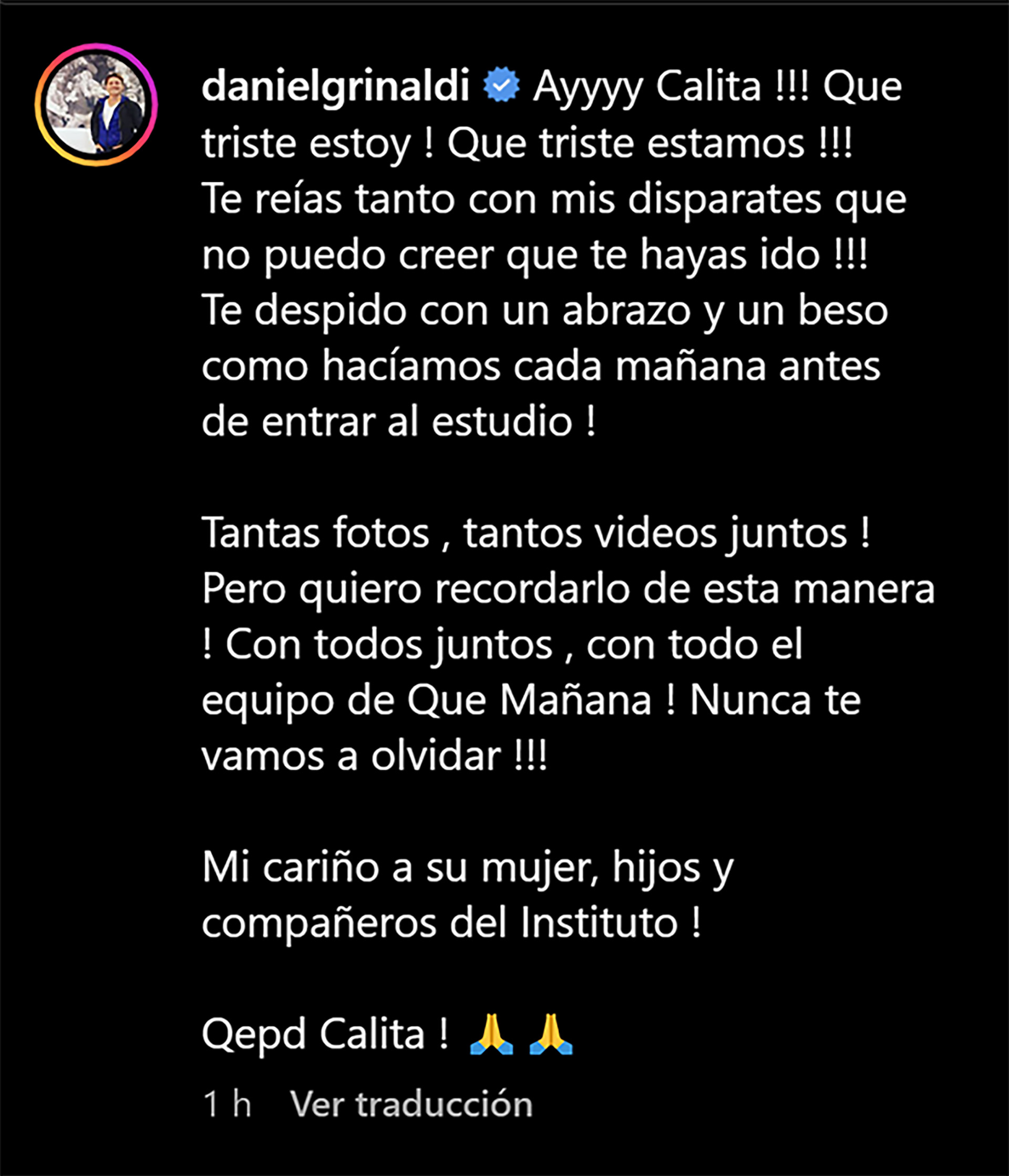 Los famosos se lamentaron por la muerte de Guillermo Calabrese