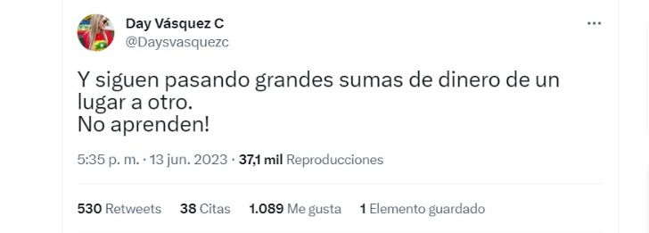 La exesposa del diputado Nicolás Petro, Day Vásquez, sigue lanzando dardos contra el hijo del presidente de la República, a través de su cuenta de Twitter.