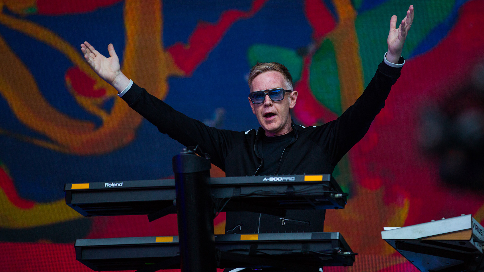 Andrew Flether de Depeche Mode en un concierto en Colonia en 2017 (Ant Palmer/Getty Images)
